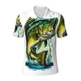 thumbnail image 1 of Yiaed Big bass fishPrint Men's Short Sleeve Polo Shirt,Golf Polo for Men Three-Button Golf Shirt Athletic Casual Collared T-Shirt- Medium, 1 of 7