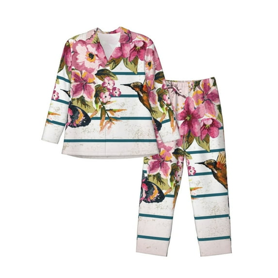 Yiaed Bird and Floral Print Men’s Pajamas Set - Long Sleeve Button Down Sleep Shirt and Pajama Bottoms Sleepwear Set Mens Pjs Sets Men's Pajama Bottoms-XX-Large