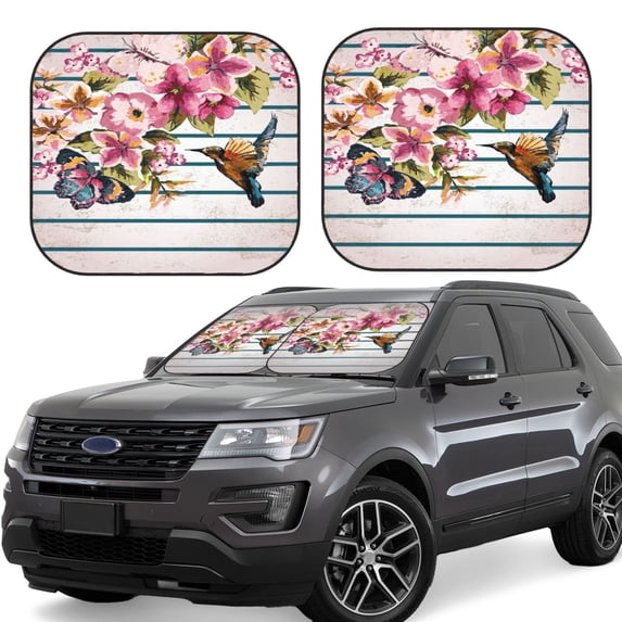 Yiaed Bird and Floral Print Car Front Windshield Sun Shade,Foldable Anti-UV Car Sunshade for Front Window for Most Vehicles-Large