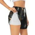 thumbnail image 1 of Yiaed Black And Gold White Horse Print Women's Running Shorts with Liner 3 Zipper Pockets Elastic Workout Athletic Gym Yoga Shorts-Small, 1 of 7