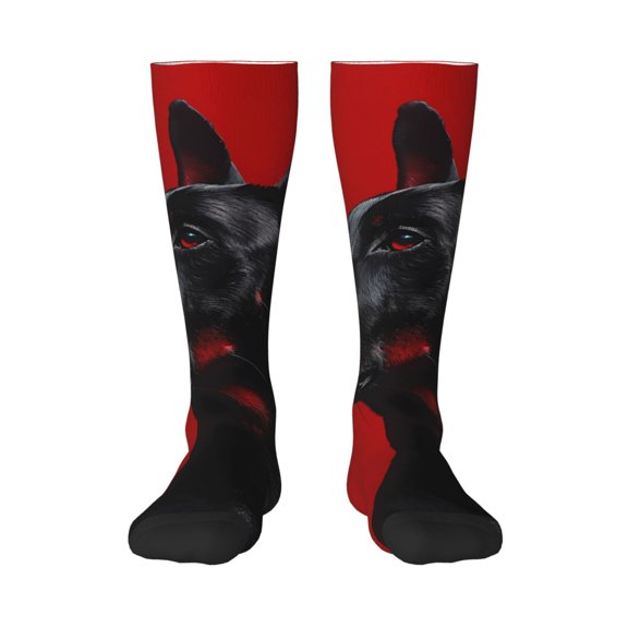 Yiaed Black Dog Red Background Print Great elasticity Adult Stockings Sports socks for Men and Women