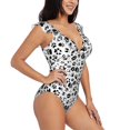 thumbnail image 1 of Yiaed Black Footprints Print Women's Ruffled One Piece Swimsuit V Neck Swimwear Slimming Monokini for Woman-X-Large, 1 of 8