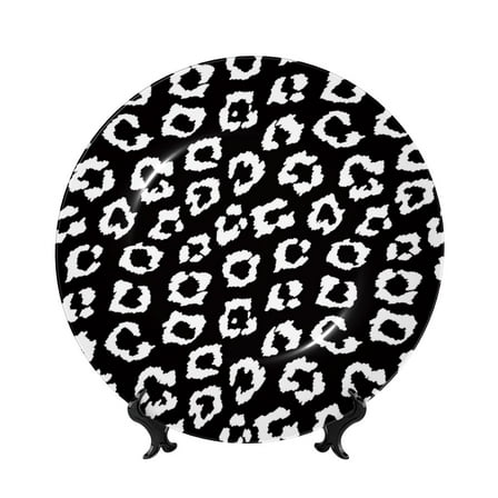Yiaed Black Leopard Print Bone China Decorative Plate Ceramic Dinner Plates Art Crafts with Display Stand-6in