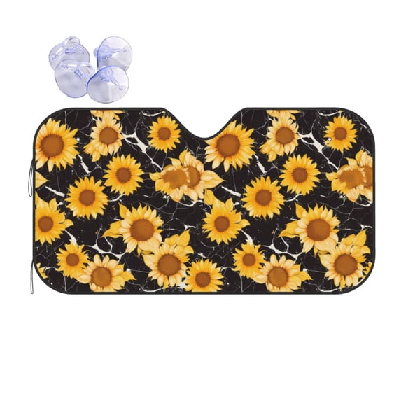 Yiaed Black Marble Pattern Sunflower Print Car Windshield Sunshade Front Auto Car Front Window Sun Shade Foldable Sun Visor Shield Cover Auto Accessories for Sedan SUV Truck-Small