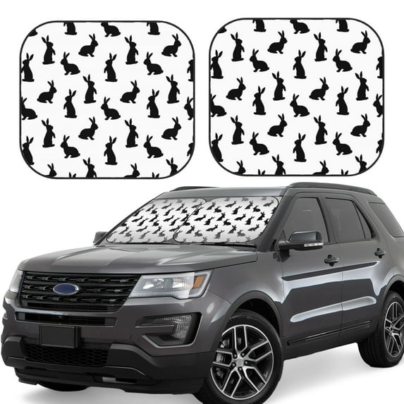 Yiaed Black Rabbit Print Car Front Windshield Sun Shade,Foldable Anti-UV Car Sunshade for Front Window for Most Vehicles-Small