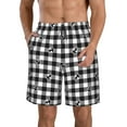 thumbnail image 1 of Yiaed Black Tartan Plaid Print Men's Swim Trunks with Lining Quick Dry Sports Shorts Beach Shorts Boardshorts-XX-Large, 1 of 5