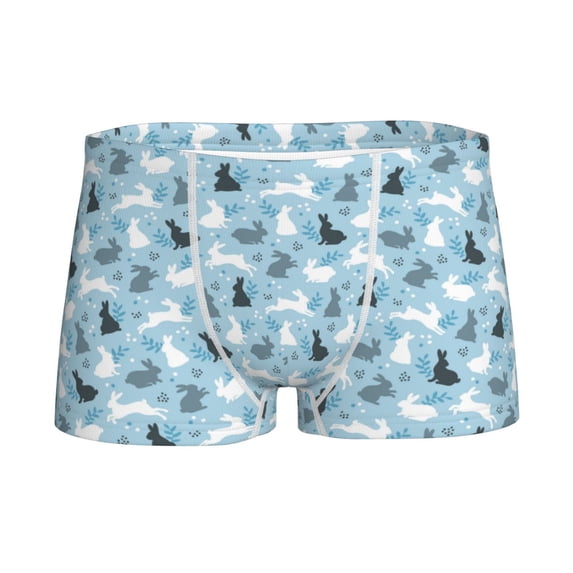 Yiaed Black White Gray Rabbit Print Boys' Boxer Briefs Cotton Casual Stretch Comfort Boys Boxers - Kids Boxer Briefs Underwear for Boys (6-18)-X-Small