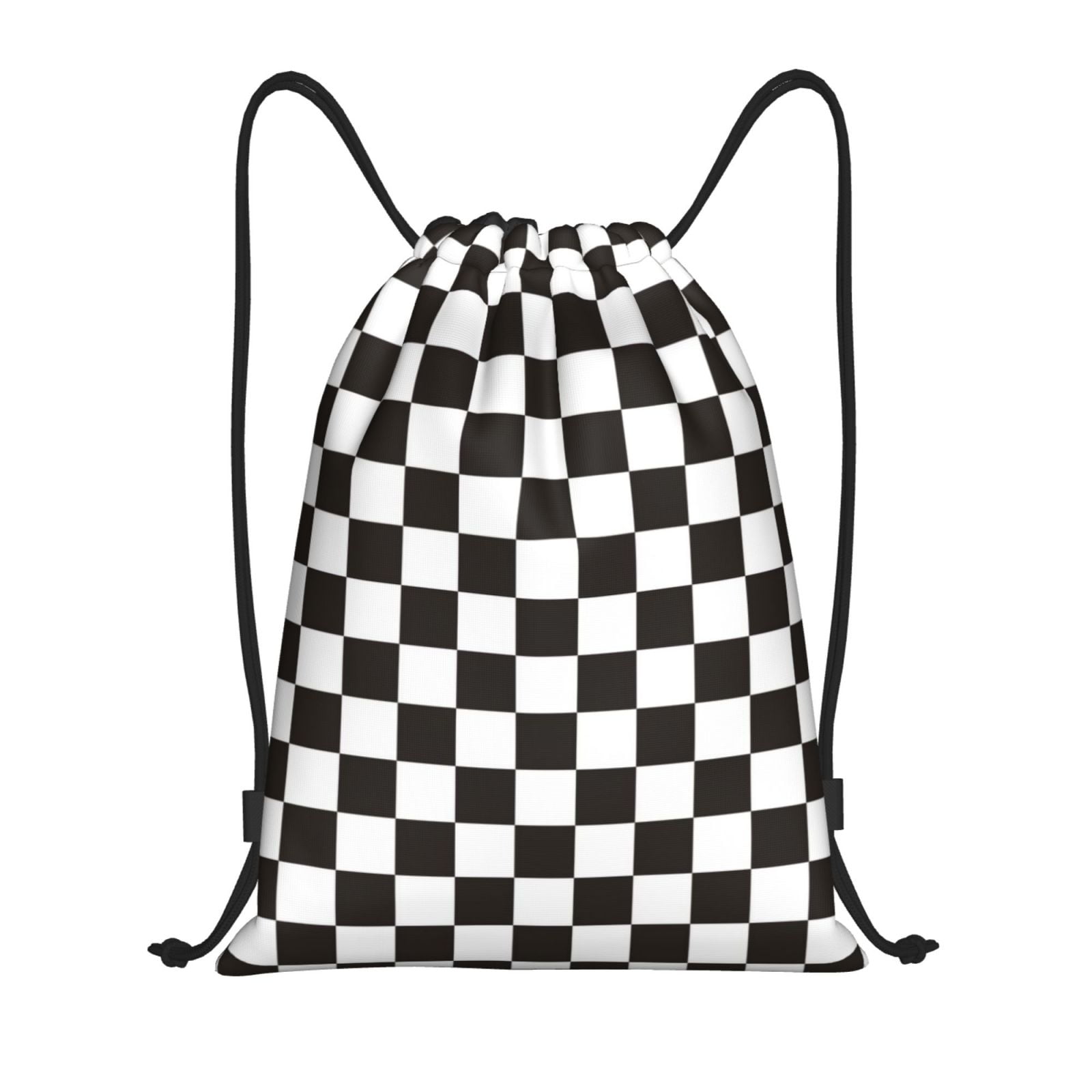 Yiaed Black and White Checkerboard Print Drawstring Bags 