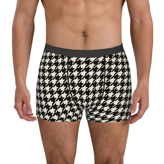 Yiaed Black and white houndstooth Print Men's Soft Cotton Boxer Shorts Breathable Boxers Underwear Moisture-Wicking Underwear Stretch Boxer Briefs for Man-Large