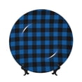 thumbnail image 1 of Yiaed Blue Black Plaid Print Bone China Decorative Plate Ceramic Dinner Plates Art Crafts with Display Stand-6in, 1 of 6