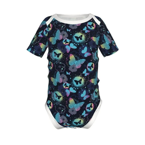 Yiaed Blue Butterfly Print Infant Climbing Short Sleeve Onesie One-Piece Baby Bodysuit Clothes 0-12 Months -6 Months