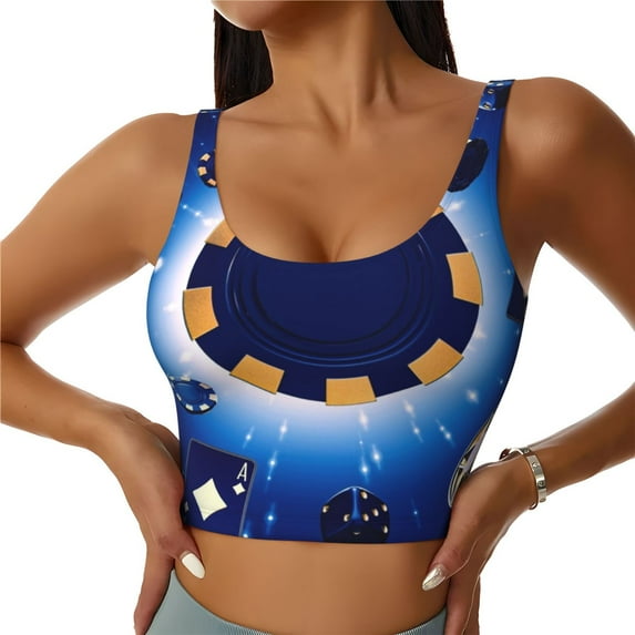 Yiaed Blue Casino Print Ladies Waistcoat Women Sports Vest Vest Sports Women Sports Top Yoga Vest for Women-XX-Large