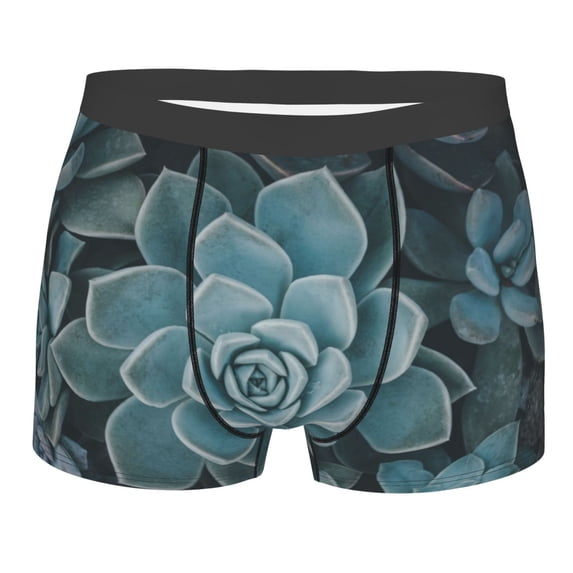 Yiaed Blue Color Cactus Print Men's Soft Cotton Boxer Shorts Breathable Boxers Underwear Moisture-Wicking Underwear Stretch Boxer Briefs for Man-Small