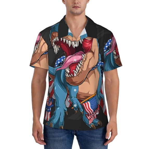Yiaed Blue Dinosaur Print Hawaiian Shirt for Men Short Sleeve Button Down Shirts Beach Shirts for Men-XX-Large