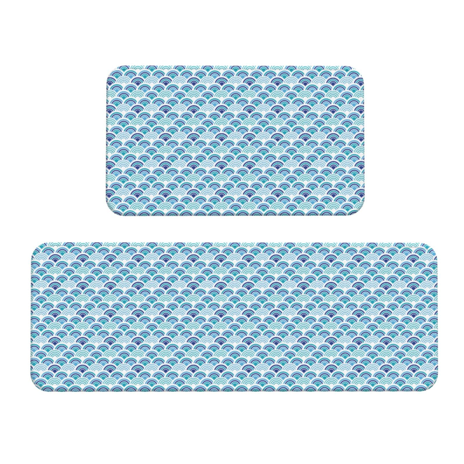Yiaed Blue Fish Scale Texture Kitchen Rugs Sets of 2 Kitchen Mats ...