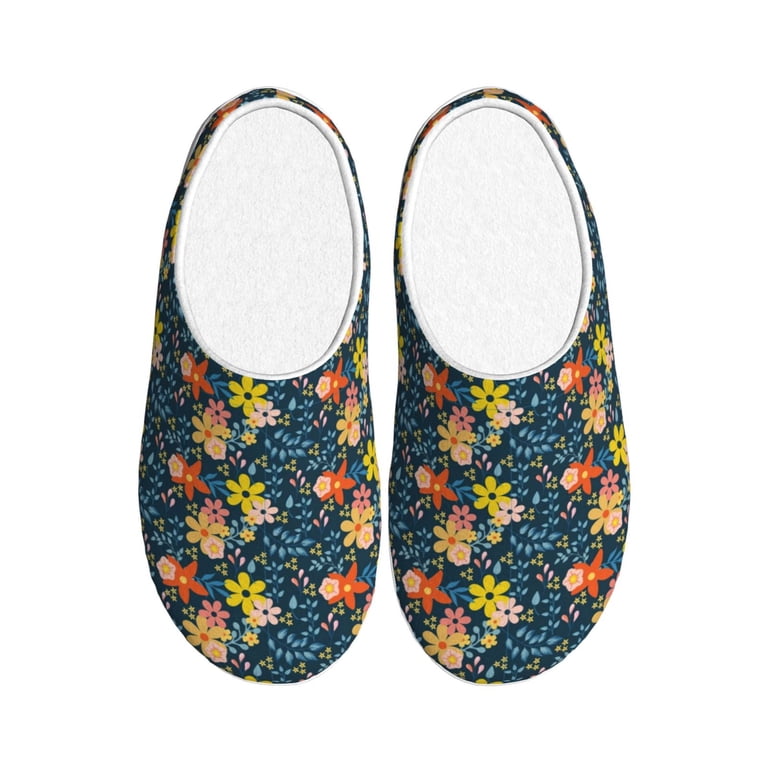 Yiaed Blue Floral Print Slippers Fuzzy Warm Cozy Slippers  display picture 1