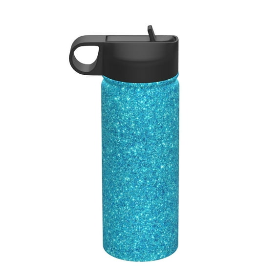 Yiaed Blue Glitter Print Water Bottle with Straw Lid, Stainless Steel Double Wall Insulated Water Bottle | Leak-Proof and Spill-Proof Water Bottle