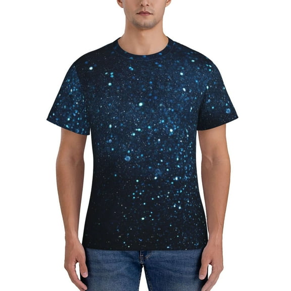 Yiaed Blue Glitter Retro Print Mens Short Sleeve Tight Fit T-Shirt, Crewneck Casual Tee-Small