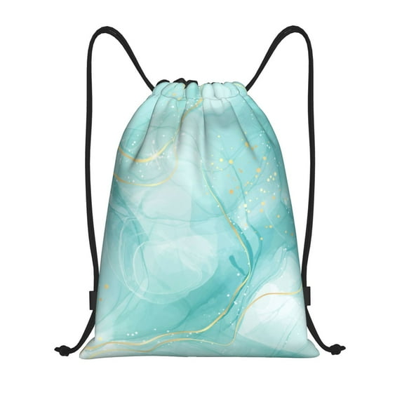 Yiaed Blue Marble Print Drawstring Bags Drawstring Backpack Bulk String Back Pack Gym Sport Bag-Small
