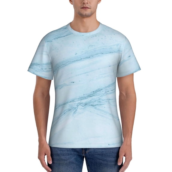 Yiaed Blue Marble Print Mens Short Sleeve Tight Fit T-Shirt, Crewneck Casual Tee-3X-Large