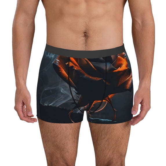 Yiaed Blue and Red Roses Artwork Print Men's Soft Cotton Boxer Shorts Breathable Boxers Underwear Moisture-Wicking Underwear Stretch Boxer Briefs for Man-Large