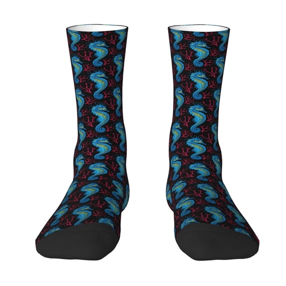 Yiaed Blue Seahorse Print Great elasticity Crew Socks Sports socks for Men and Women