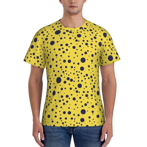 Yiaed Blue Spots Print Mens Short Sleeve Tight Fit T-Shirt, Crewneck Casual Tee-3X-Large