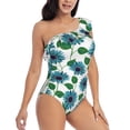thumbnail image 1 of Yiaed Blue Sunflowers Print Women One Piece Swimsuits Tummy Control One Shoulder Bathing Suits Pattern Ruffle Swimwear-Large, 1 of 8