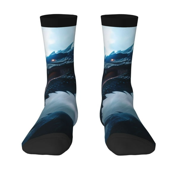 Yiaed Blue Thunder Storm Dragon Print Great elasticity Crew Socks Sports socks for Men and Women