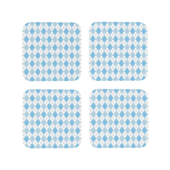 Yiaed Blue and White Squares Print Leather Coasters for Drinks - Cup Coasters Coffee Table Kitchen Table Bar, Home & Office Gifts Handmade Drink Coasters-Square