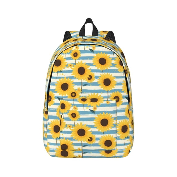 Yiaed Blue White Striped Sunflower A Print Backpack, Premium Laptop Backpack, Travel Backpack for Women, Lightweight Backpacks, Comfortable Back Pack-Small