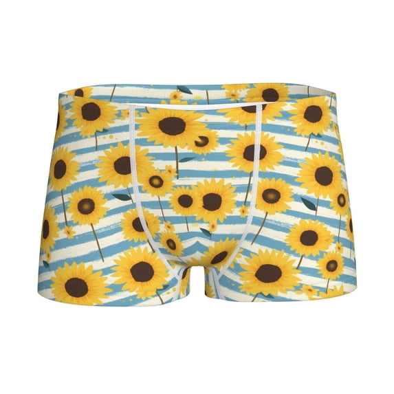 Yiaed Blue White Striped Sunflower A Print Boys' Boxer Briefs Cotton Casual Stretch Comfort Boys Boxers - Kids Boxer Briefs Underwear for Boys (6-18)-Small