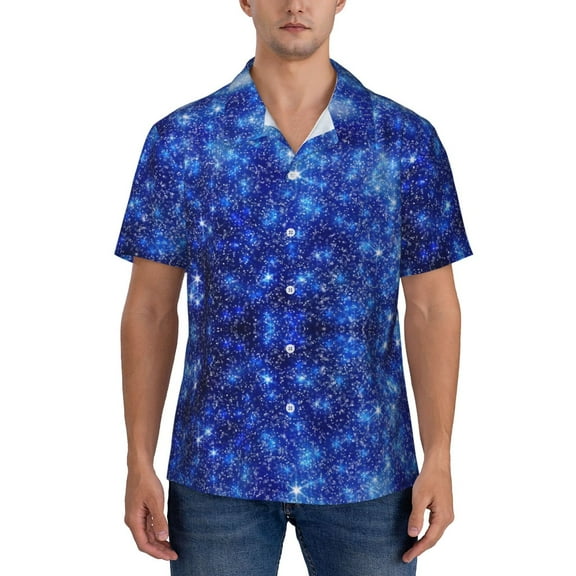 Yiaed Blurred Star Snow Christmas Print Hawaiian Shirt for Men Short Sleeve Button Down Shirts Beach Shirts for Men-Small