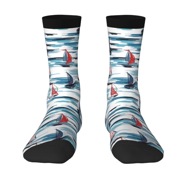 Yiaed Boat In Ocean Print Great elasticity Crew Socks Sports socks for Men and Women