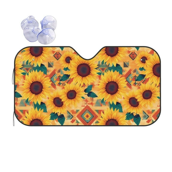 Yiaed Bohemian Sunflower Print Car Windshield Sunshade Front Auto Car Front Window Sun Shade Foldable Sun Visor Shield Cover Auto Accessories for Sedan SUV Truck-Small