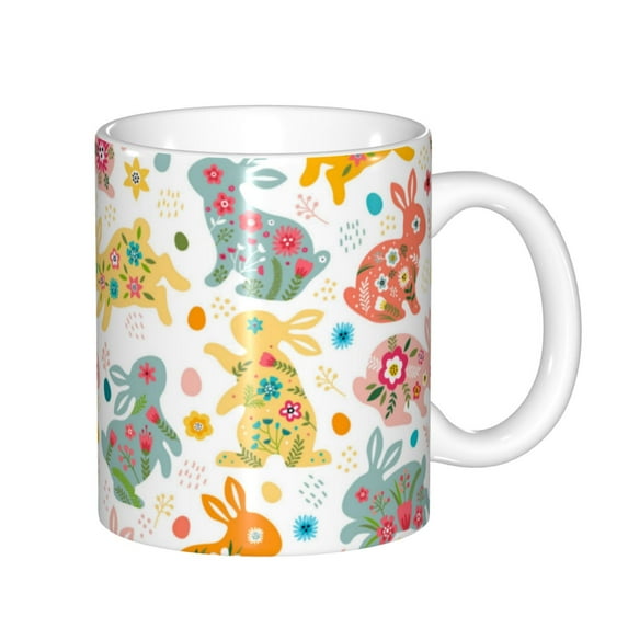 Yiaed Boho Bunny Print Ceramics Coffee,Large Handle Design,Extra Large Tea and Coffee Cup for Office and Home Mugs