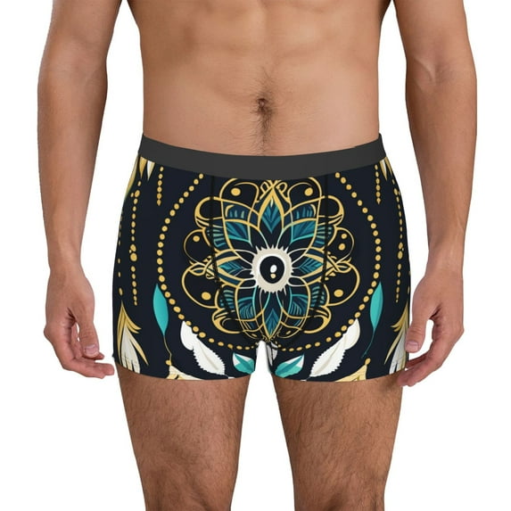 Yiaed Boho Dreamcatcher Print Men's Soft Cotton Boxer Shorts Breathable Boxers Underwear Moisture-Wicking Underwear Stretch Boxer Briefs for Man-Medium