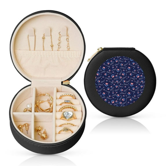 Yiaed Bone And Star For American Print Travel Jewelry Case Bridesmaid Gift Boxes Jewelry Travel Organizer Small Round Jewelry Box Mini Storage-Black