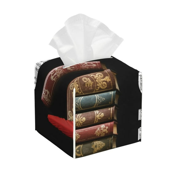 Yiaed Books1 Print Tissue Box Cover, PU Leather Decorative Organizer for Tabletop, Bathroom, Car, Office Creative Decorative