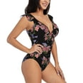 thumbnail image 1 of Yiaed Bouquet Print Women's Ruffled One Piece Swimsuit V Neck Swimwear Slimming Monokini for Woman-X-Large, 1 of 8