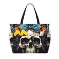 thumbnail image 1 of Yiaed Bow Flower Skull Print Large Capacity Beach Travel Bag - Waterproof Zipper Vacation Tote for Sandproof Storage, and Camping, 1 of 1