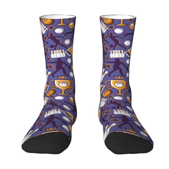Yiaed Bowling Game Print Great elasticity Crew Socks Sports socks for Men and Women