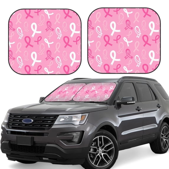 Yiaed Breast Cancer Awareness (3) Print Car Front Windshield Sun Shade,Foldable Anti-UV Car Sunshade for Front Window for Most Vehicles-Medium