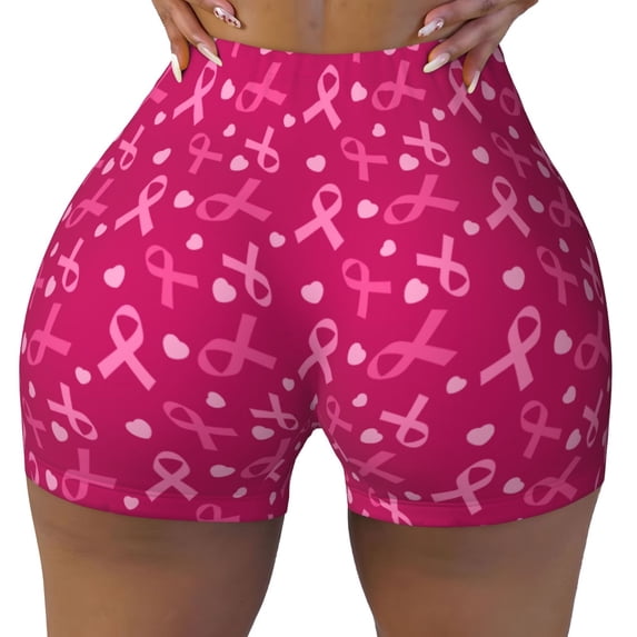 Yiaed Breast Cancer Awareness6 Print Women's Athletic Shorts Running Shorts Sporty Short High Waisted Elastic Workout Shorts for Yoga Gym Running & Sports -Medium