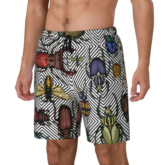 Yiaed Bright Insects Print Mens Swim Trunks Bathing Suit Compression Liner Beach Swim Shorts Swimwear Quick Dry Zipper Pocket No-Chafing Board Short-XX-Large