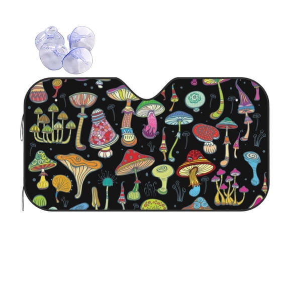 Yiaed Bright Mushrooms Print Car Windshield Sunshade Front Auto Car Front Window Sun Shade Foldable Sun Visor Shield Cover Auto Accessories for Sedan SUV Truck-Small