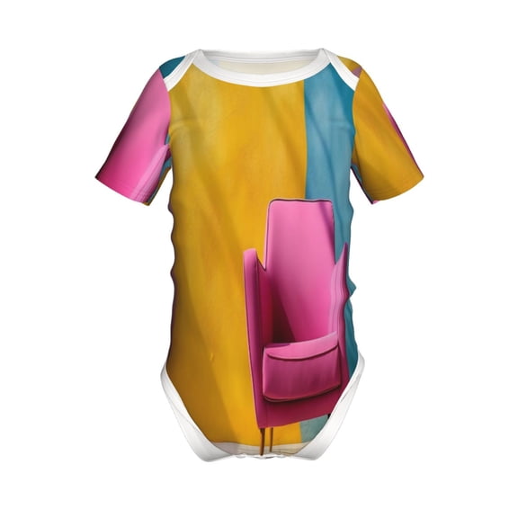 Yiaed Bright Pink Chair Print Infant Climbing Short Sleeve Onesie One-Piece Baby Bodysuit Clothes 0-12 Months -6 Months