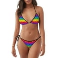 thumbnail image 1 of Yiaed Bright Rainbow Print Women's Two Piece Bikini Swimsuit Sexy Triangle Top Bathing Suits String Cheeky Bikini Sets -Medium, 1 of 6