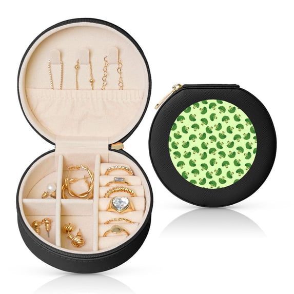 Yiaed Broccoli Vegetables Print Travel Jewelry Case Bridesmaid Gift Boxes Jewelry Travel Organizer Small Round Jewelry Box Mini Storage-Black