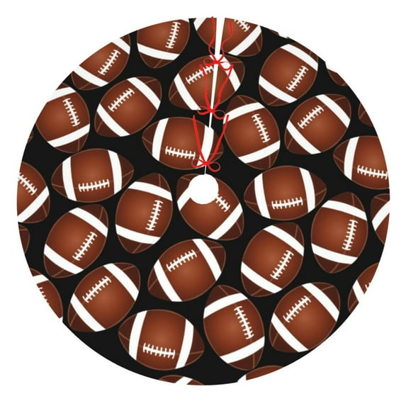 Yiaed Brown Football On Black Print Christmas Tree Skirt , Tree SkirtsTree Mat for Christmas Winter Holiday Indoor Decorations-36"